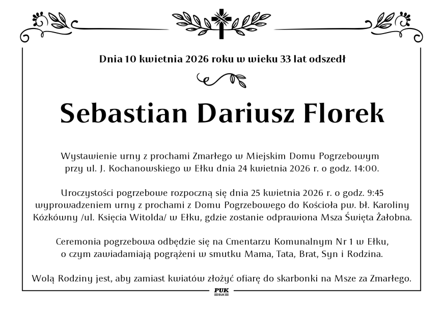 Sebastian Dariusz Florek - nekrolog